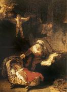 Rembrandt van rijn The Sacred Family with angeles oil on canvas